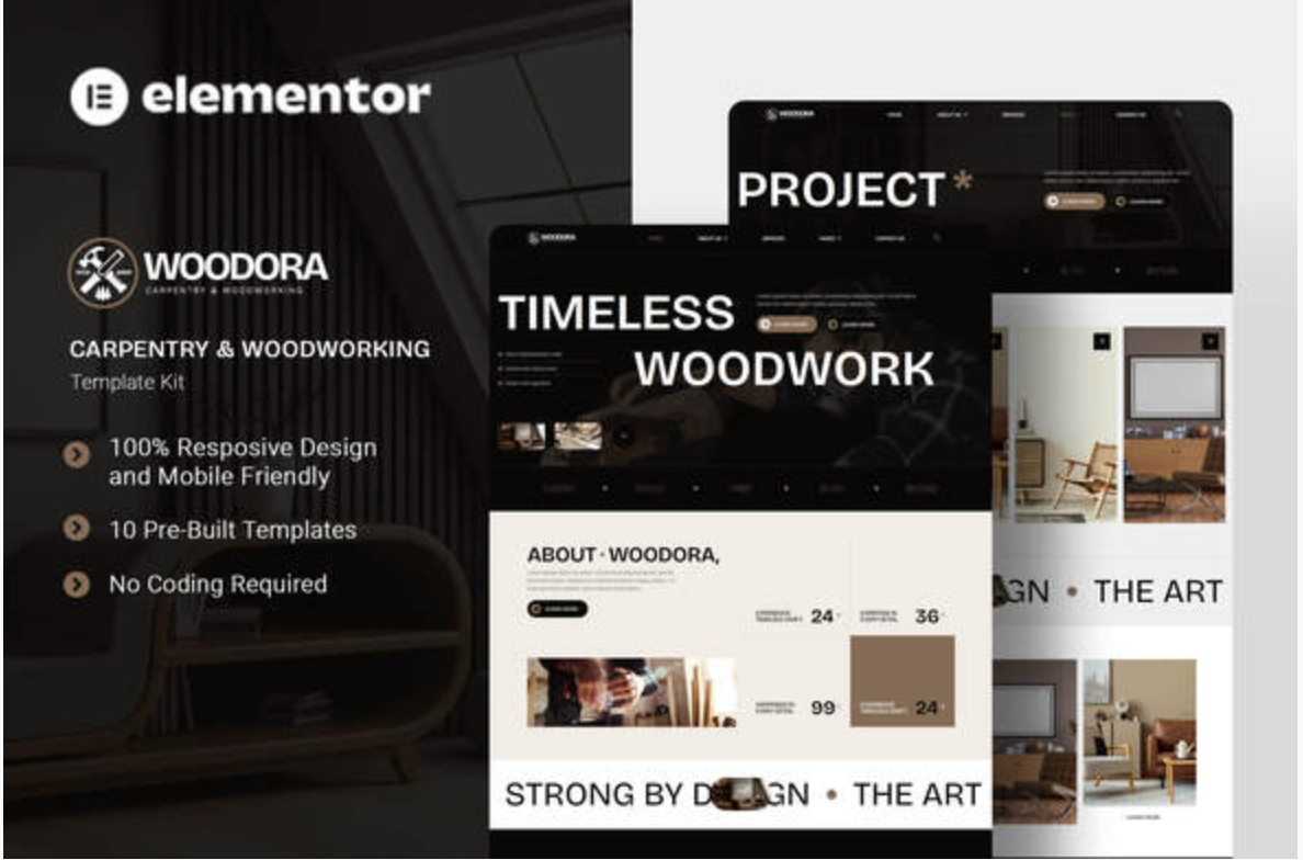 Woodora - Carpentry & Woodworking Elementor Template Kit