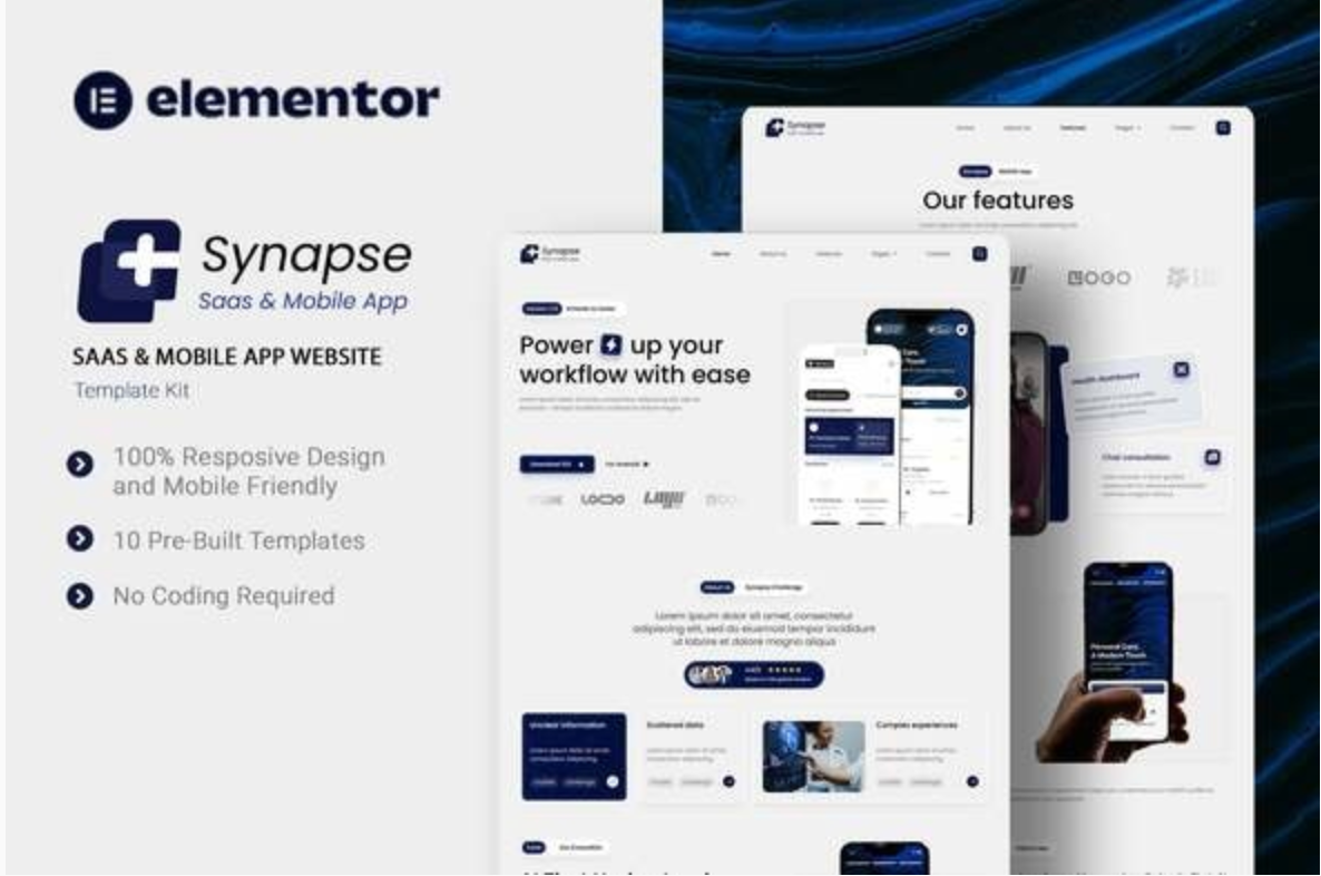 Synapse - Saas & Mobila App Website Elementor Template Kit