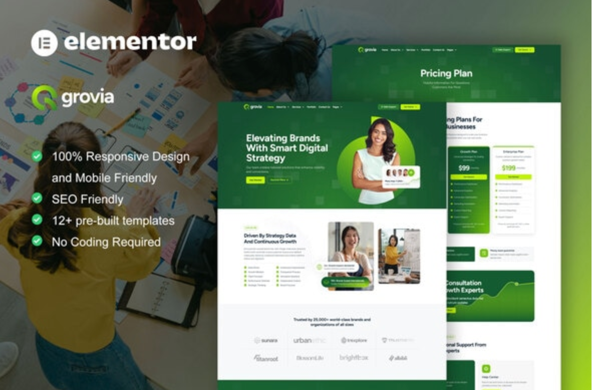Grovia - Digital Marketing Agency Elementor Pro Template Kit