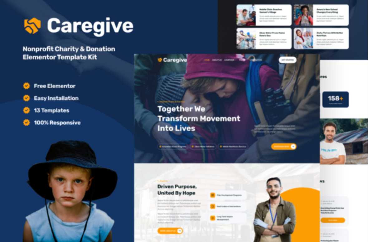 Caregive - Nonprofit Charity & Donation Elementor Template Kit
