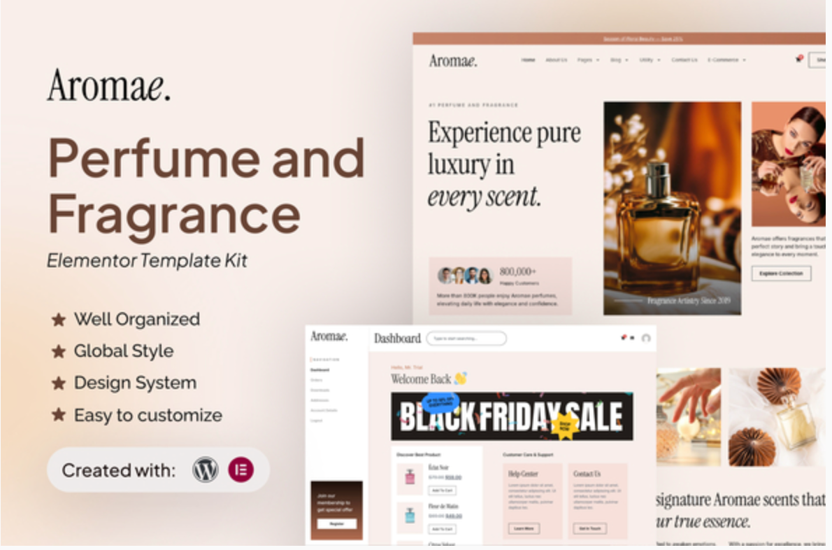 Aromae - Perfume and Fragrance Elementor Template Kit
