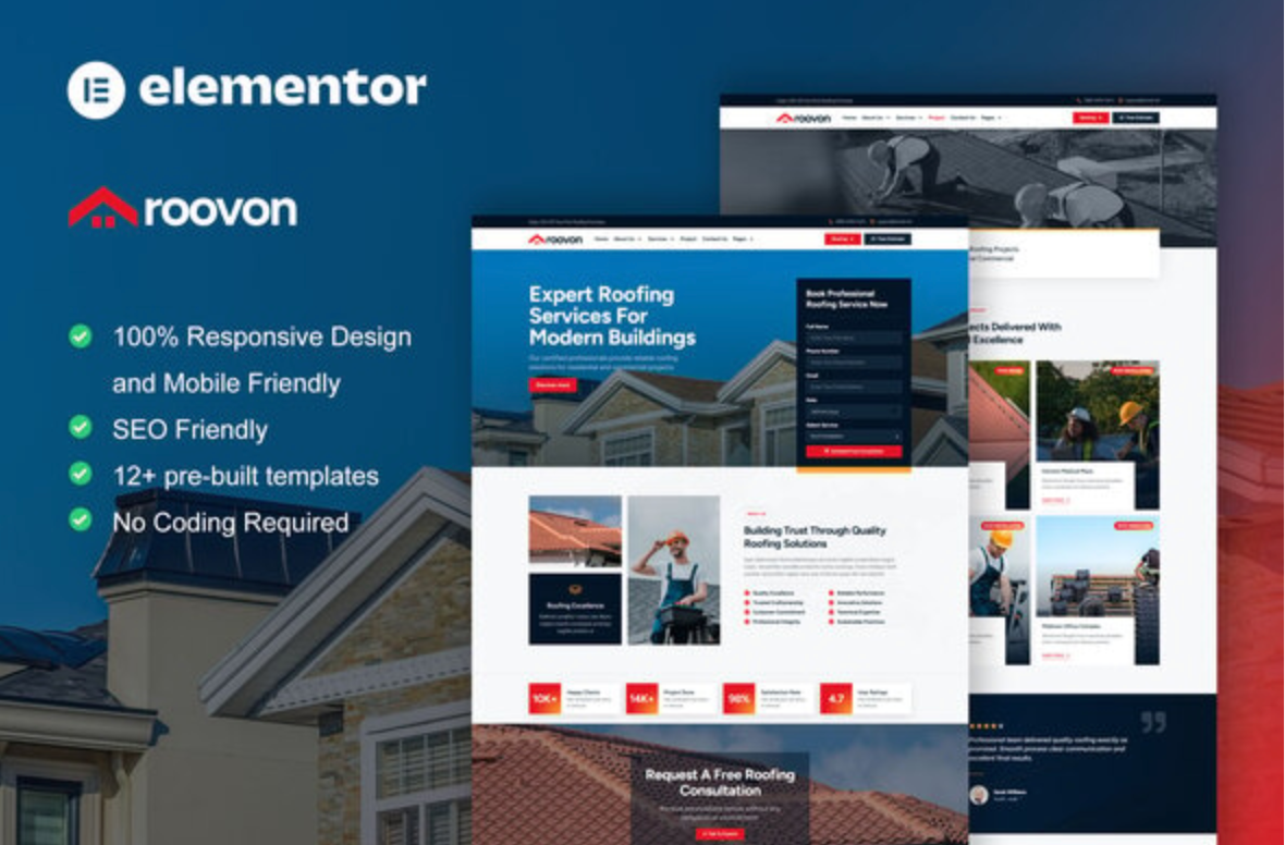 Roovon - Roofing Services Elementor Pro Template Kit